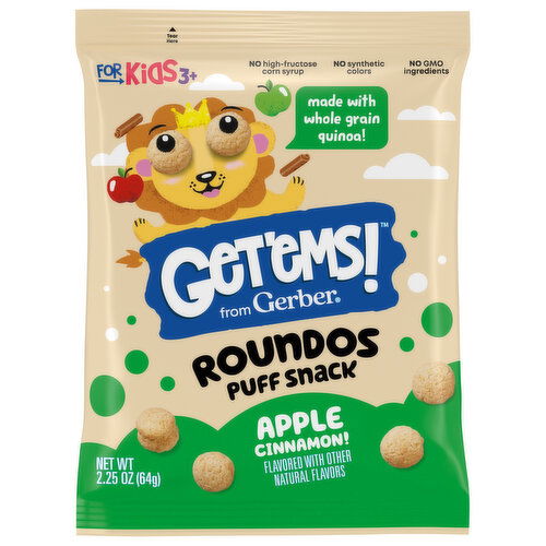 Gerber Puff Snack, Roundos, for Kids 3+, Apple Cinnamon - 2.25 Ounce