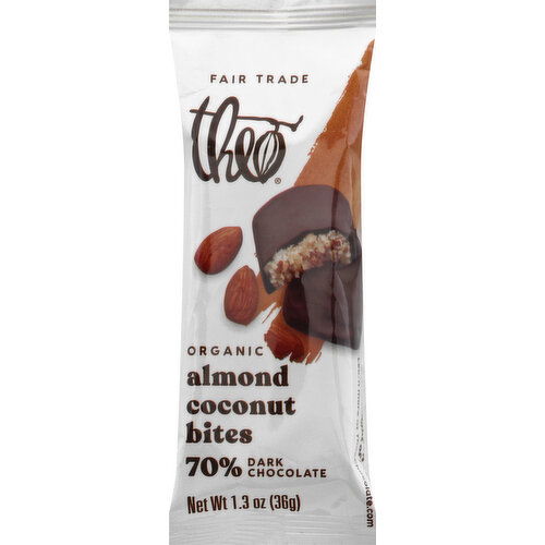 Theo Almond Coconut Bites, Organic, 70% Dark Chocolate