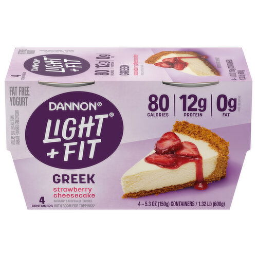 Dannon Yogurt, Greek, Fat Free, Strawberry Cheesecake