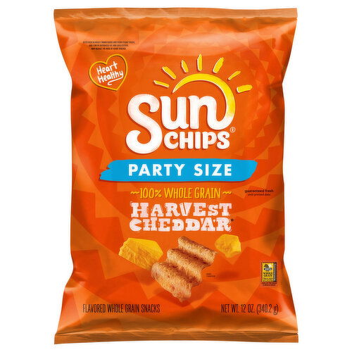 SunChips Snacks, 100% Whole Grain, Harvest Cheddar, Party Size - 12 Ounce
