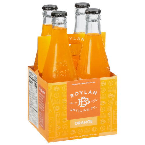 Boylan Bottling Soda, Cane Sugar, Orange, 100% Pure