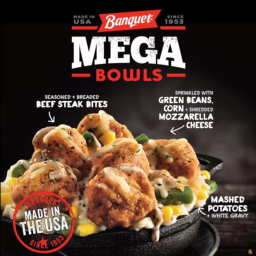 Banquet Mega Bowls Chicken Fried Beef Steak Frozen Dinner