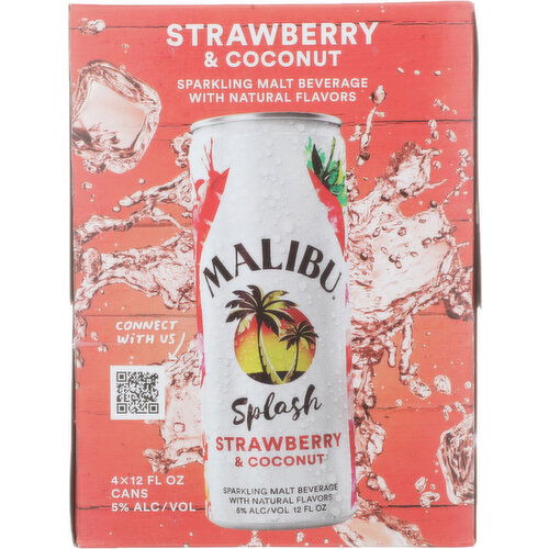 Malibu Splash Strawberry & Coconut Sparkling Malt Beverage Can, 4 cans / 12 fl oz    