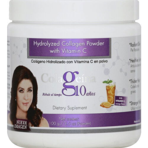 Colageina Hydrolyzed Collagen Powder, with Vitamin C, Orange Flavor