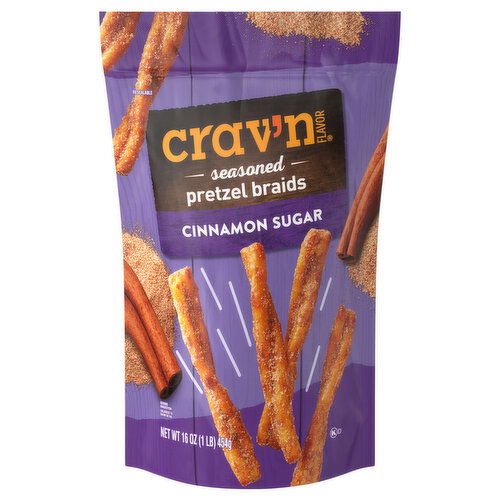 Crav'n Flavor Pretzel Braids, Cinnamon Sugar, Seasoned