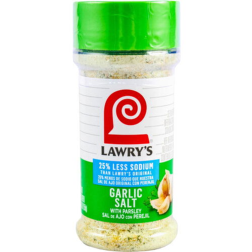 Lawry's 25% Less Sodium Garlic Salt With Parsley - 5.62 Ounce