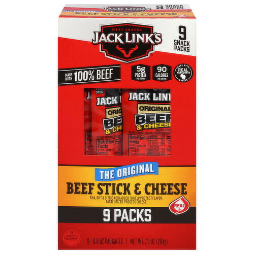 Jack Link's Beef Stick & Cheese, The Original, 9 Packs