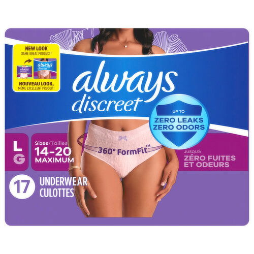 Always Discreet Underwear, L/G, Sizes 14-20 Maximum