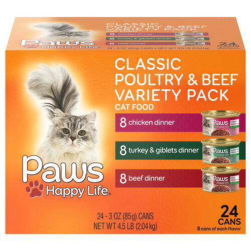 Paws Happy Life Cat Food, Classic Poultry & Beef, Variety Pack