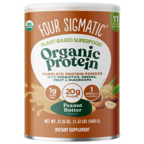 Four Sigmatic Protein Powder, Plant-Based, Organic, Peanut Butter