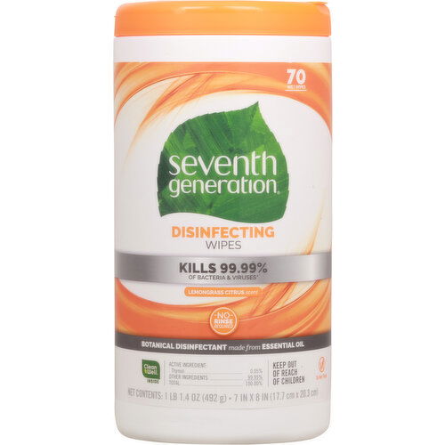 Seventh Generation Wipes, Disinfecting, Lemongrass Citrus Scent