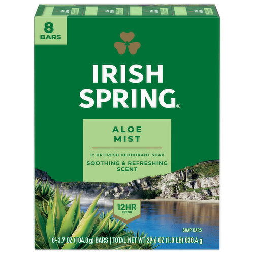 Irish Spring Deodorant Bar Soap for Men 12 Hour Fresh Deodorant Soap, 3.7 Oz. Bar (8 Pk.)