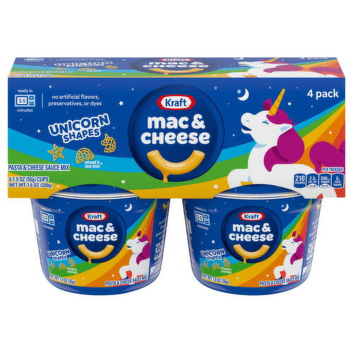 Kraft Pasta & Cheese Sauce Mix, Mac & Cheese, Unicorn Shapes, 4 Pack