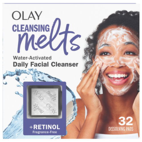 Olay Daily Facial Cleanser, Water-Activated, Fragrance-Free, Cleansing Melts, + Retinol