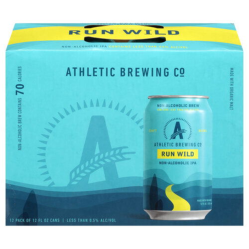 Athletic Brewing Co Beer, Run Wild, Non-Alcoholic, IPA - 12 Each