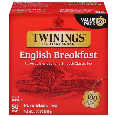 Twinings Black Tea, 100% Pure, English Breakfast, Bags