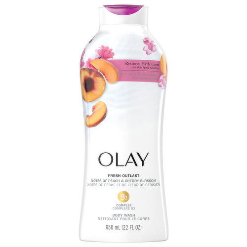 Olay Body Wash, Notes of Peach & Cherry Blossom - 22 Fluid Ounce