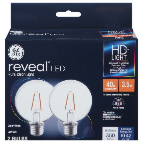 GE Light Bulbs, LED G25, Clear Finish, 3.5 Watts