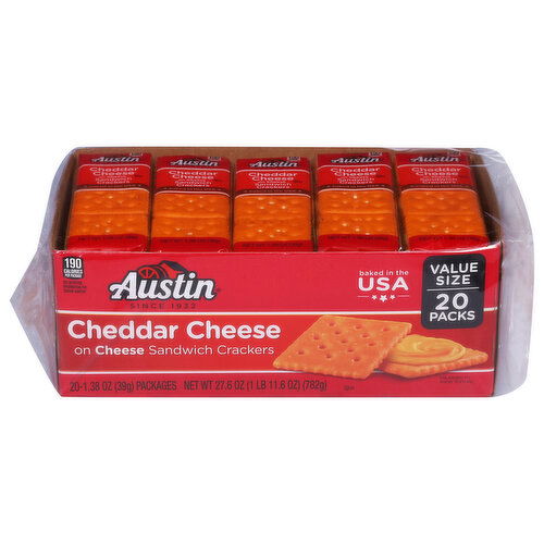 Austin Sandwich Crackers, Cheddar Cheese, Value Size, 20 Packs