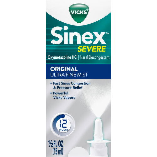 Vicks Nasal Decongestant, Original, Severe, 12 Hour, Ultra Fine Mist