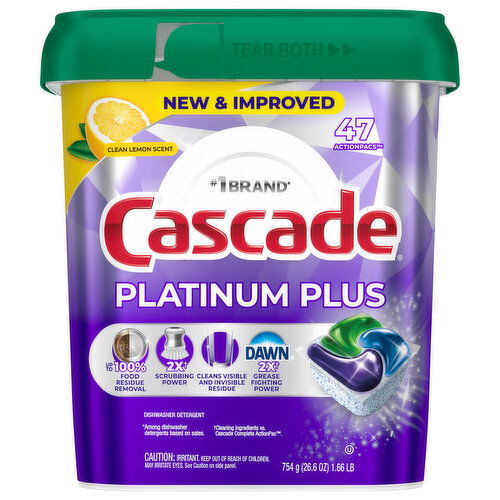 Cascade ActionPacs Clean Lemon Scent Dishwasher Detergent - 47 Each