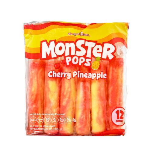 Budget Saver Monster Pops, Cherry Pineapple - 12 Each