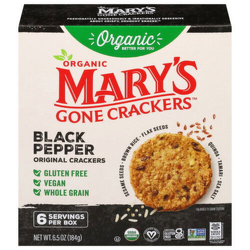 Mary's Gone Crackers Crackers, Original Black Pepper, Organic Brown Rice, Flax & Sesame Seeds, Gluten Free,  6.5 oz