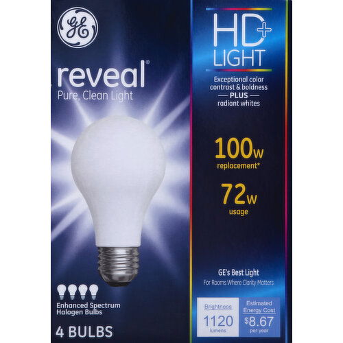 GE Light Bulbs, Enhanced Spectrum Halogen, 72 Watts - 4 Each