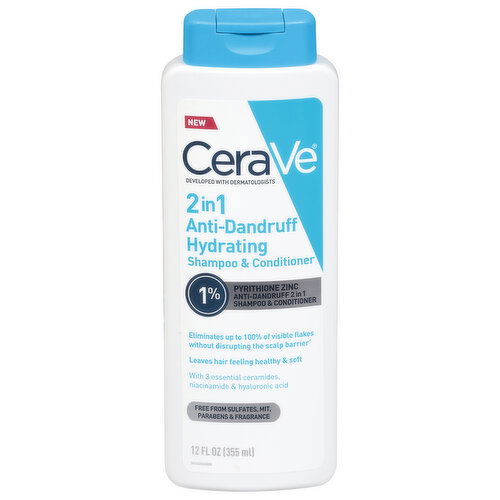 CeraVe Shampoo & Conditioner, Hydrating, Anti-Dandruff, 2 in 1 - 12 Fluid Ounce