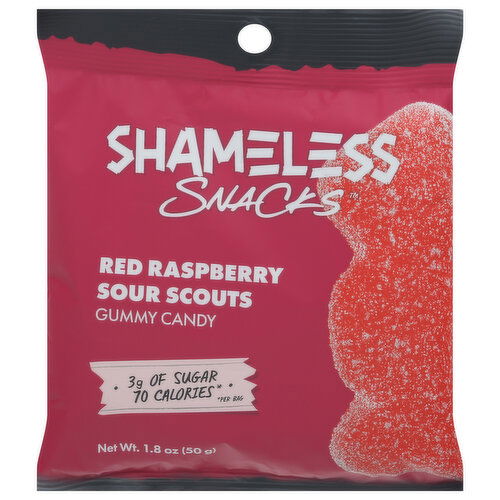 Shameless Snacks Gummy Candy, Red Raspberry Sour Scouts