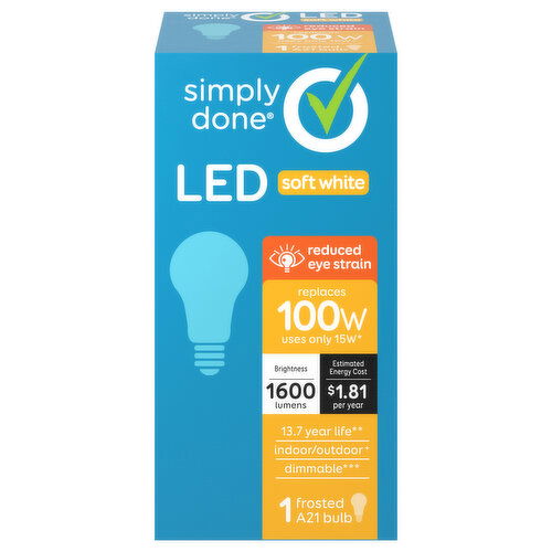 Simply Done Light Bulb, LED, Frosted, Soft White, 15 Watts