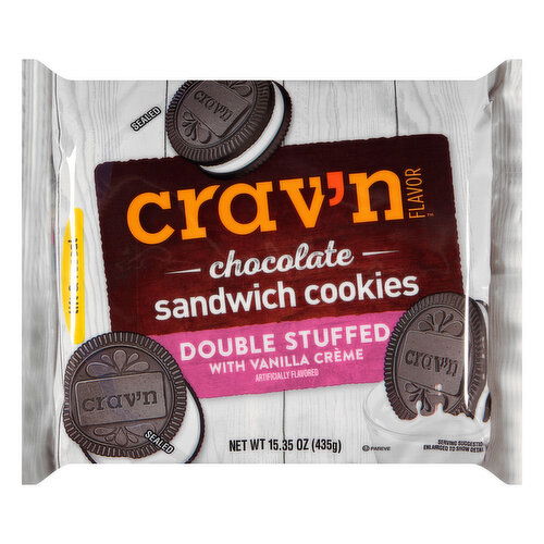 Crav'n Flavor Sandwich Cookies, Chocolate, Double Stuffed with Vanilla Creme