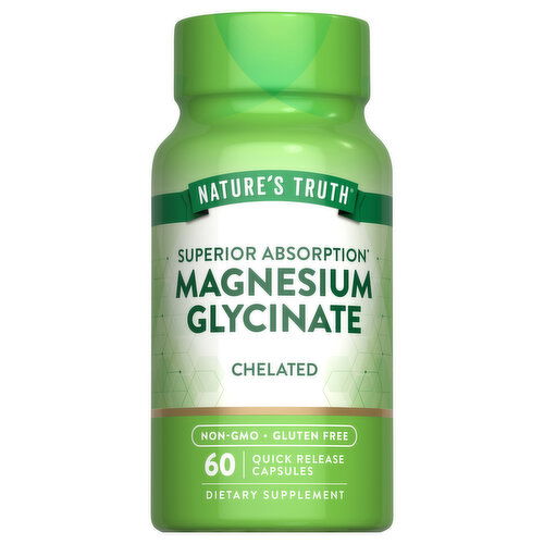 Nature's Truth Magnesium Glycinate, Chelated, Superior Absorption, Quick Release Capsules