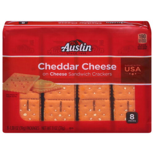 Austin Sandwich Crackers, Cheddar Cheese, 8 Packs