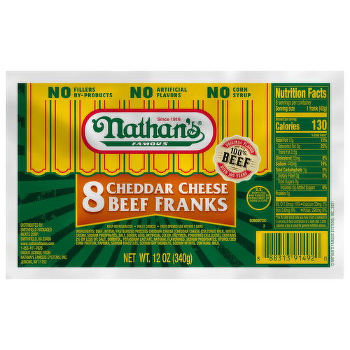 Nathan's Famous Beef Franks, Cheddar Cheese