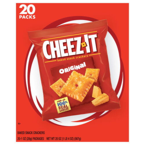 Cheez-It Snack Crackers, Original, Baked, 20 Packs