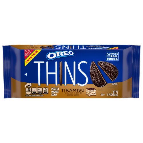 OREO Thins Tiramisu Creme Chocolate Sandwich Cookies, Family Size