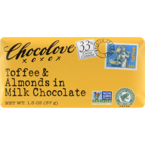 Chocolove Milk Chocolate, Toffee & Almonds, 33% Cocoa Content