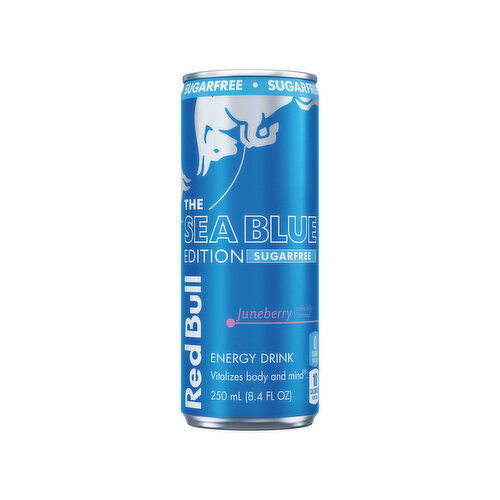 Red Bull Sea Blue Edition Sugar Free Energy Drink, Juneberry, with 80mg Caffeine, Taurine & B Vitamins - 8.4 Fluid Ounce