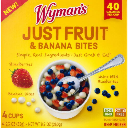 Wyman's Just Fruit & Banana Bites, Strawberries, Maine Wild Blueberries