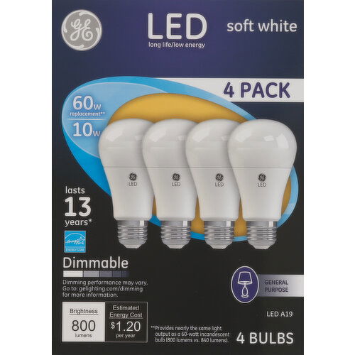 GE Light Bulbs, LED, Soft White, 10 Watts, 4 Pack