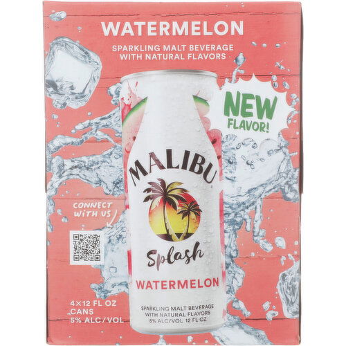 Malibu Splash Watermelon Sparkling Malt Beverage Can, 4 cans / 12 fl oz    