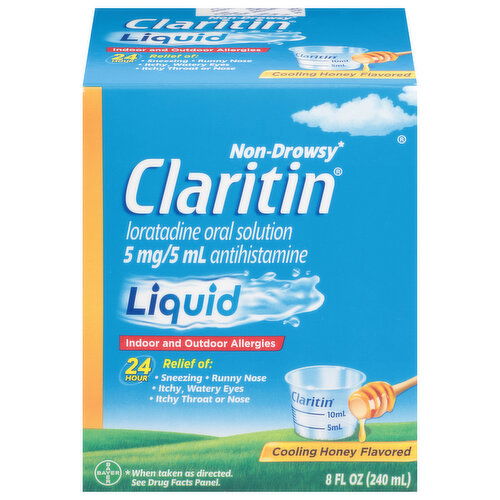 Claritin Allergy Relief, Non-Drowsy, Liquid, Cooling Honey Flavored