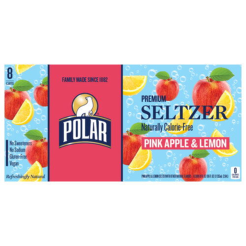 Polar Naturally Calorie-Free Premium Pink Apple & Lemon Seltzer - 8 Each
