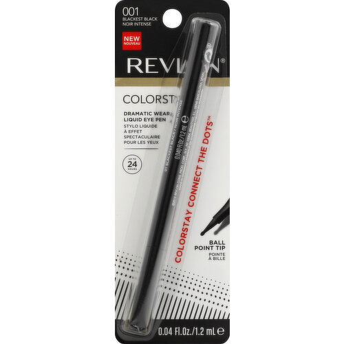 Revlon Liquid Eye Pen, Dramatic Wear, Blackest Black 001, Ball Point Tip