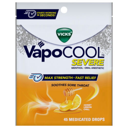Vicks Max Strength Severe Honey Lemon Chill Medicated Drops - 45 Each