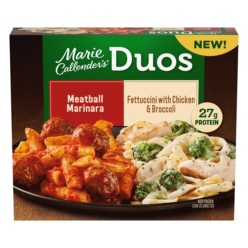 Marie Callender's Duos, Meatball Marinara & Fettuccini with Chicken & Broccoli, Frozen Meal