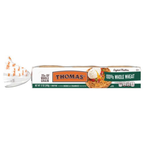 Thomas' English Muffins, 100% Whole Wheat