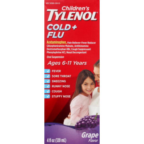 Children's Tylenol Cold + Flu, Grape Flavor