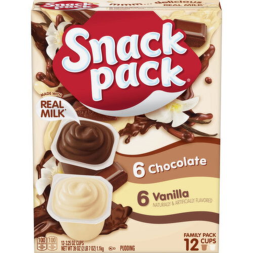 Snack Pack Chocolate and Vanilla Flavored Pudding Cups Family Pack - 39 Ounce